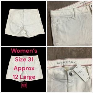 Women’s Banana Republic 31 12 Large White Denim Jeans Shorts Stretch Spandex NWT